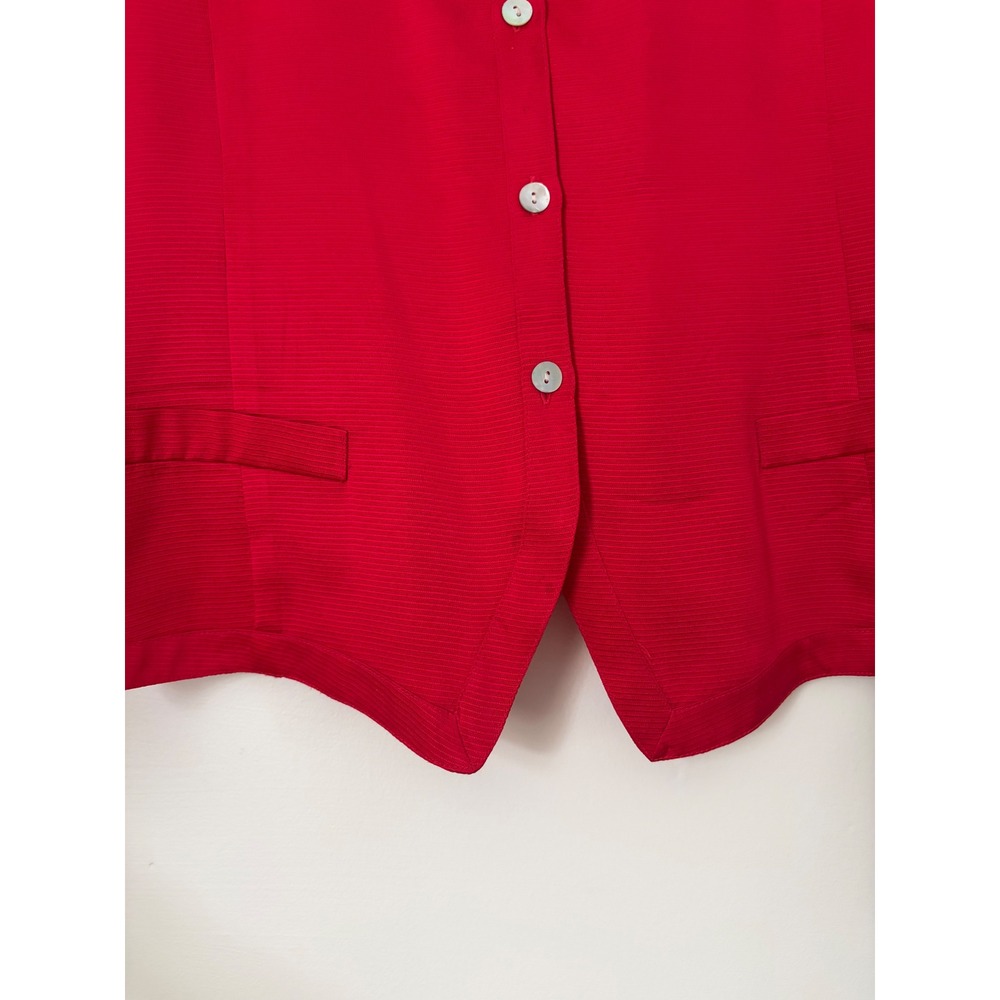 Vintage Alexandria Red Silk Blouse Button Front Ribbed Texture Top Size 10 - Picture 5 of 9